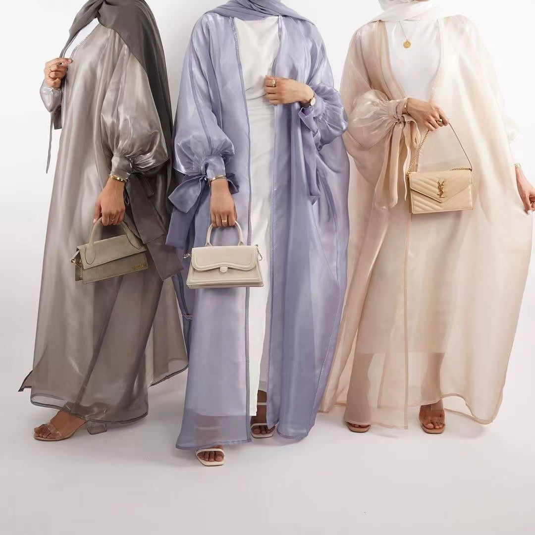 Maha Shimmer Puffed Sleeve Abaya - front