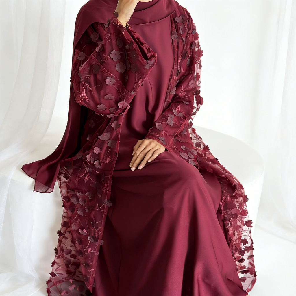 Layla Embroidered Abaya Set with Inner Dress - front