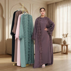 Nadia 2pc Lace Trim Abaya Set - front