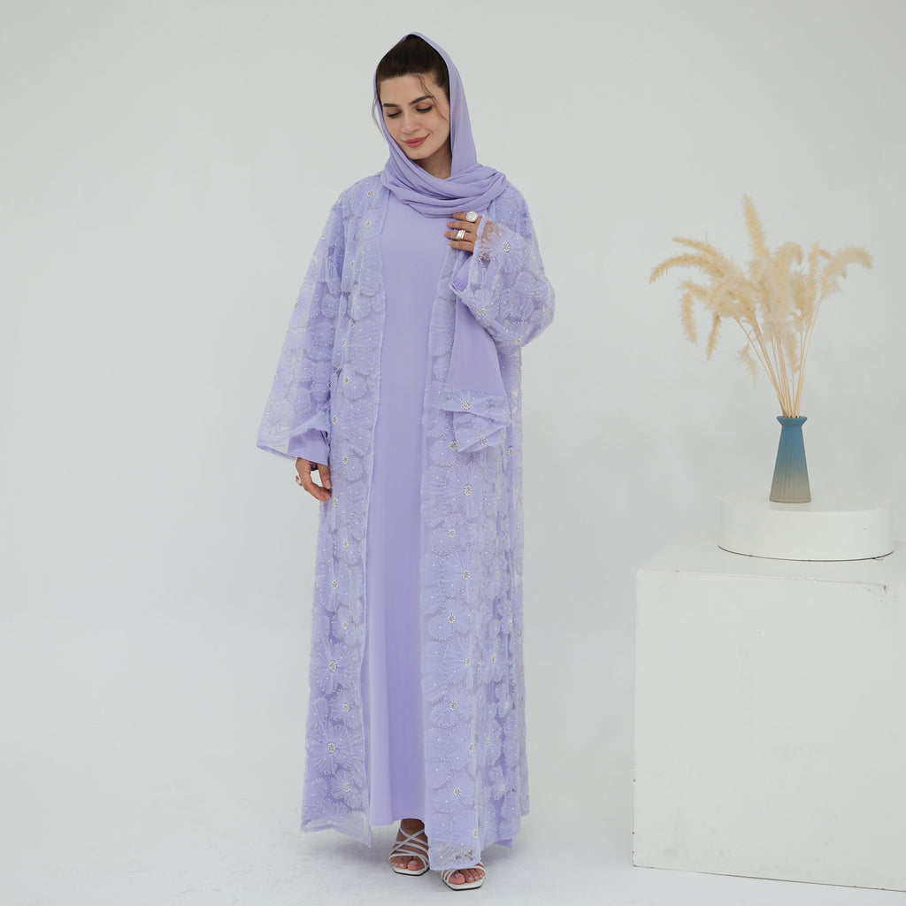 Lulwa Pearl Beaded 3PC Abaya Set - lifestyle