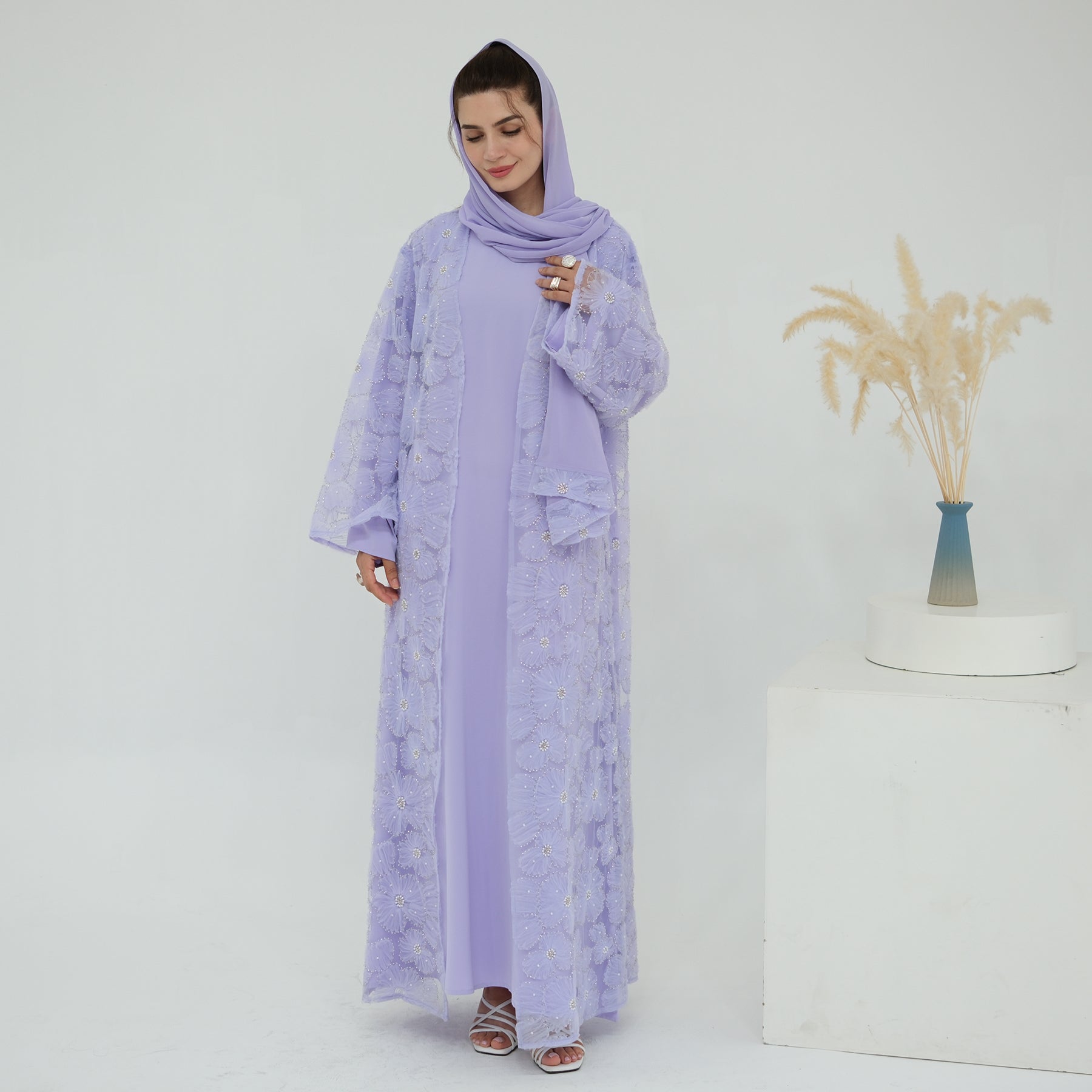 Lulwa Pearl Beaded 3PC Abaya Set - lifestyle