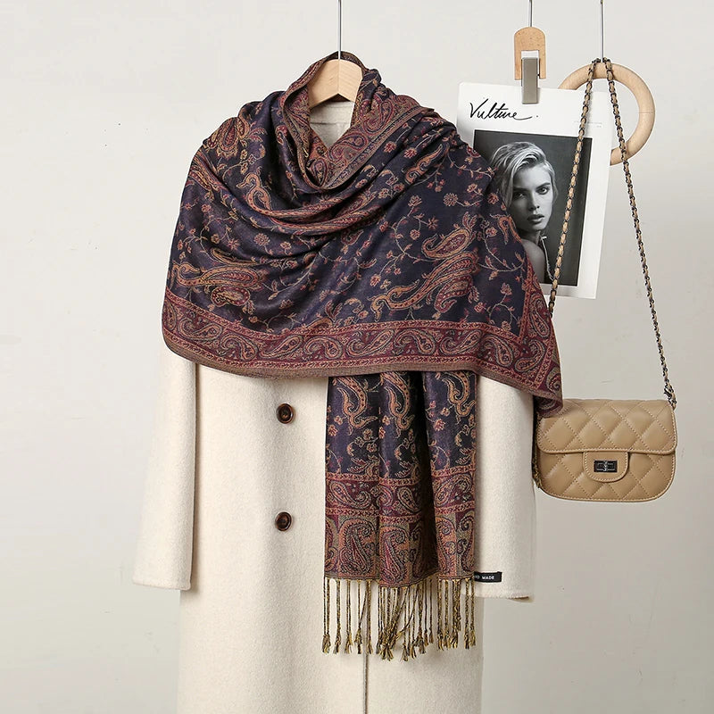 Ethnic Paisley Embroidery Viscose Hijab Retro Cashew Cotton Muslim Women Scarf Wraps Ladies Elegant Shawls Turban Headscarf