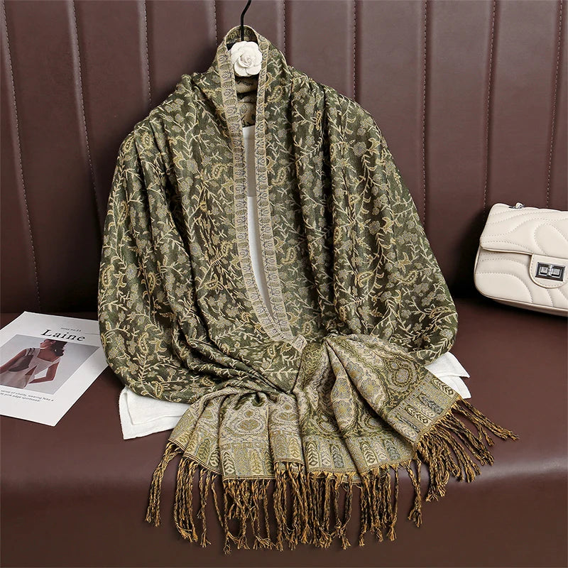 2024 New Winter Women Cotton Jacquard Scarf Big Shawl Fashion Elegant Lady Long Printing Decorate Scarves Sun Protection Bandana