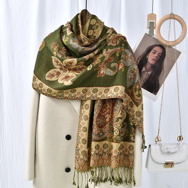 Ethnic Paisley Embroidery Viscose Hijab Retro Cashew Cotton Muslim Women Scarf Wraps Ladies Elegant Shawls Turban Headscarf