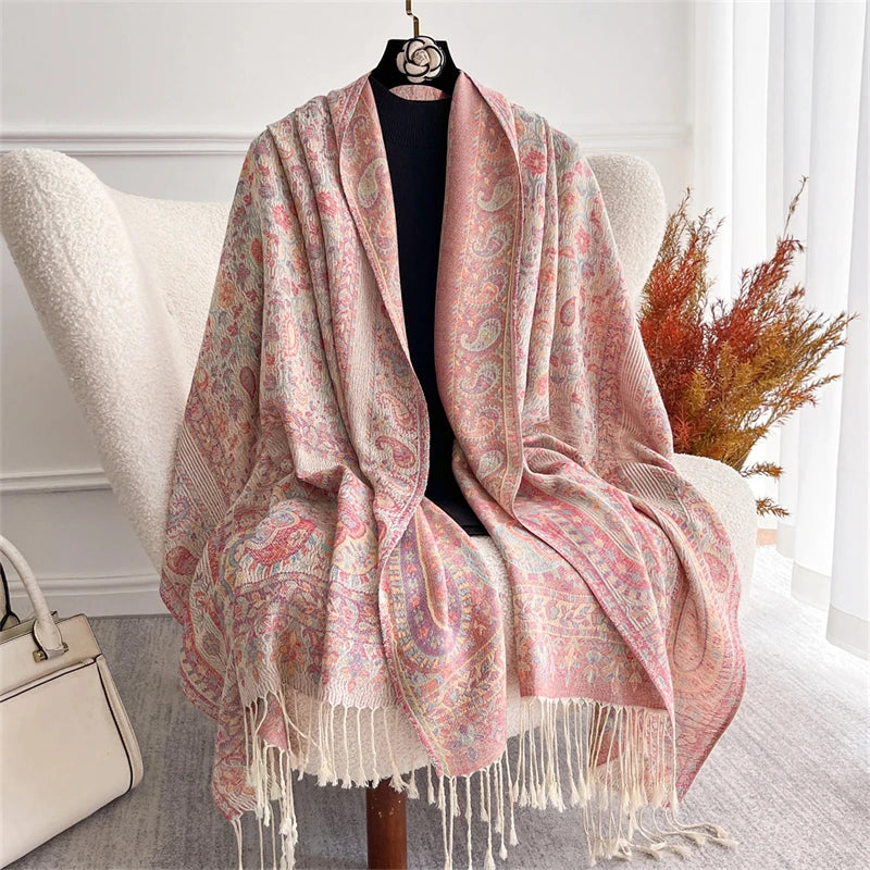 Bohemian Paisley Jacquard Shawl – Soft Tassel Scarf