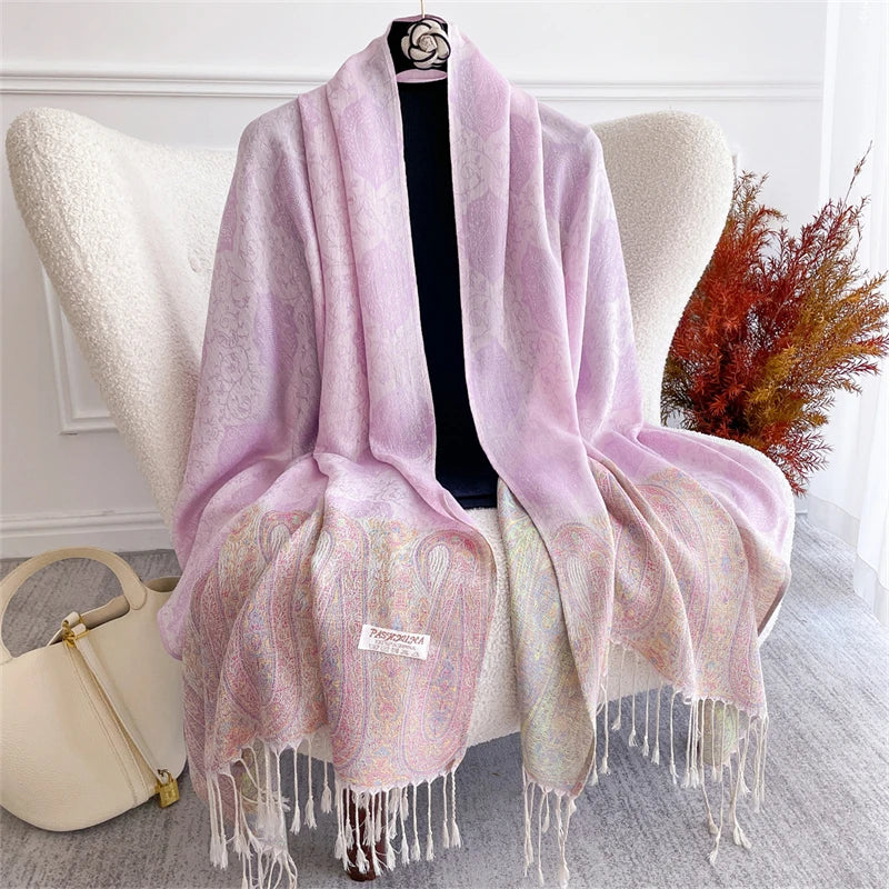 Bohemian Paisley Jacquard Shawl – Soft Tassel Scarf