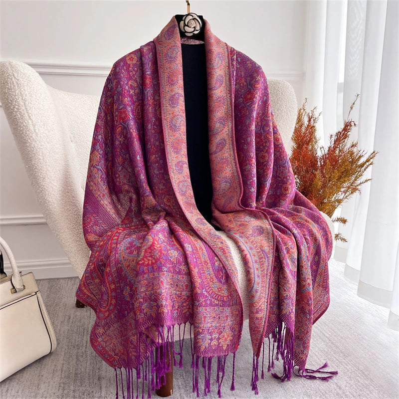 Bohemian Paisley Jacquard Shawl – Soft Tassel Scarf