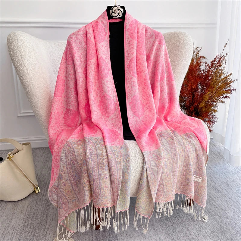 Bohemian Paisley Jacquard Shawl – Soft Tassel Scarf