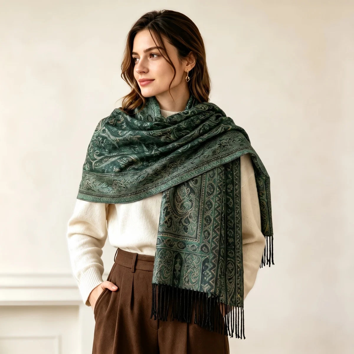 Scarf Fashion Hijab Pashmina Shawl Bandana Cashmere Wrap Graceful Soft Head Neck Cover For Trip Picnic Shopping Dating Premium