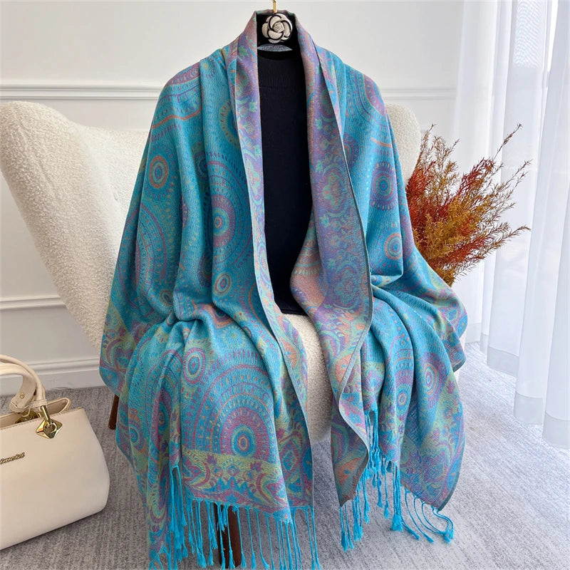 Bohemian Paisley Jacquard Shawl – Soft Tassel Scarf