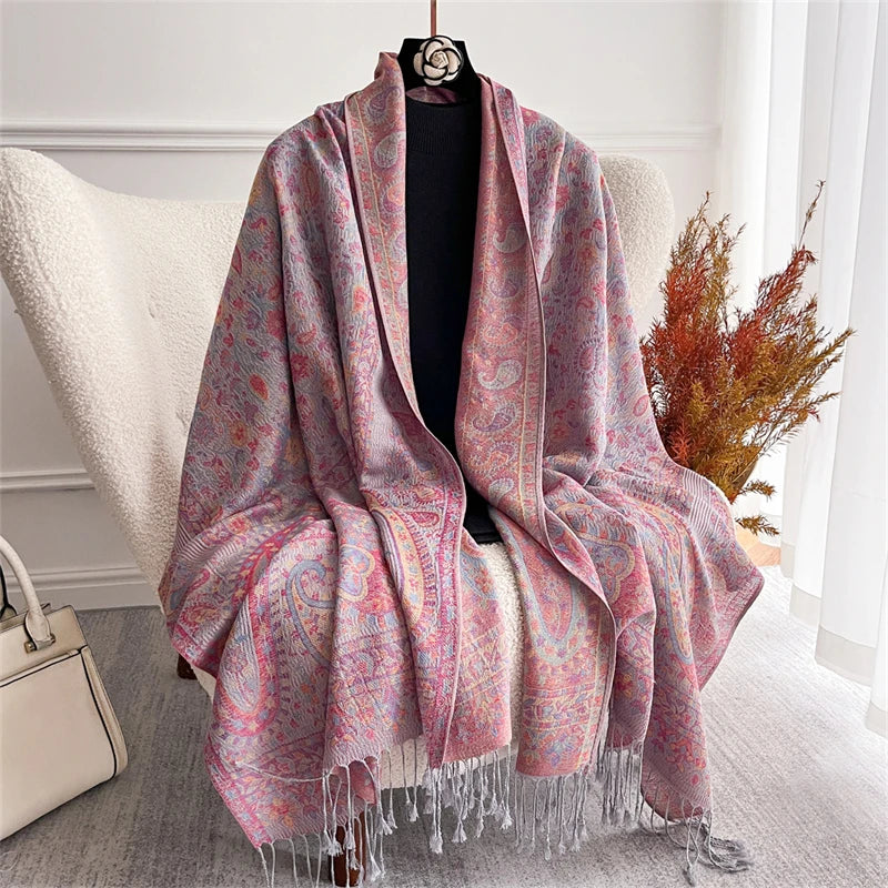 Bohemian Paisley Jacquard Shawl – Soft Tassel Scarf