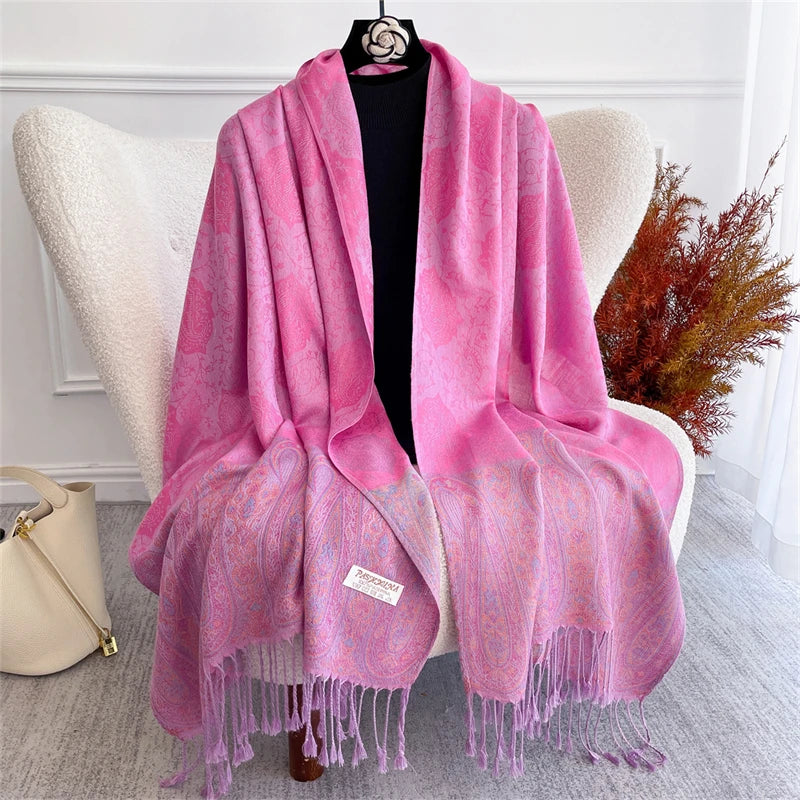 Bohemian Paisley Jacquard Shawl – Soft Tassel Scarf