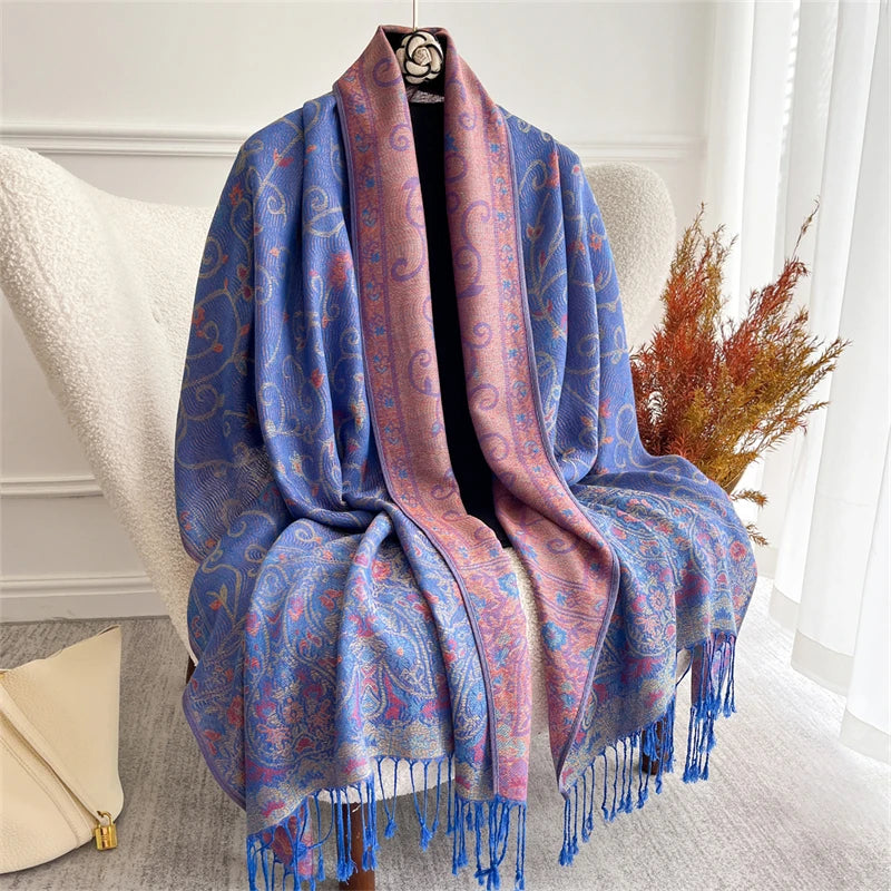 Bohemian Paisley Jacquard Shawl – Soft Tassel Scarf