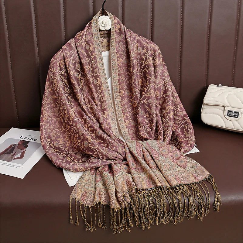2024 New Winter Women Cotton Jacquard Scarf Big Shawl Fashion Elegant Lady Long Printing Decorate Scarves Sun Protection Bandana