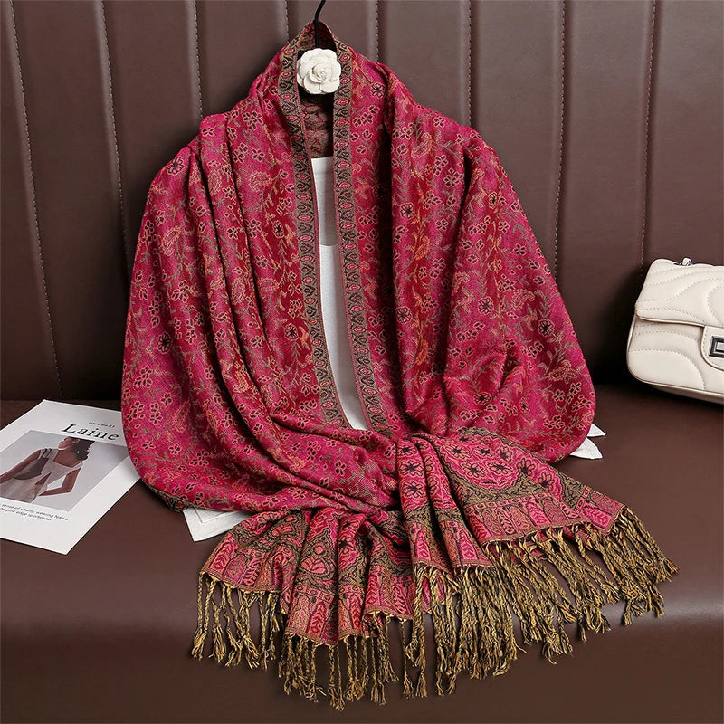 2024 New Winter Women Cotton Jacquard Scarf Big Shawl Fashion Elegant Lady Long Printing Decorate Scarves Sun Protection Bandana