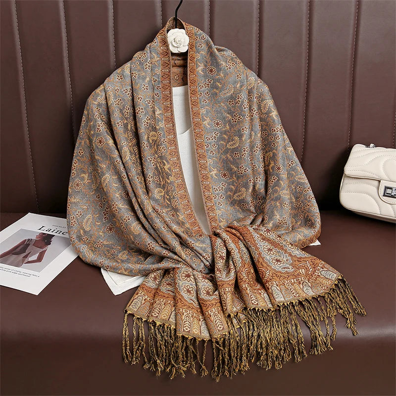 2024 New Winter Women Cotton Jacquard Scarf Big Shawl Fashion Elegant Lady Long Printing Decorate Scarves Sun Protection Bandana
