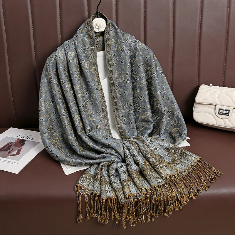 2024 New Winter Women Cotton Jacquard Scarf Big Shawl Fashion Elegant Lady Long Printing Decorate Scarves Sun Protection Bandana