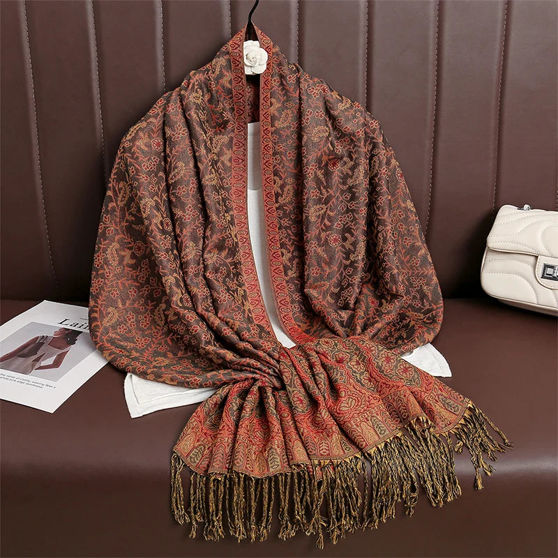 2024 New Winter Women Cotton Jacquard Scarf Big Shawl Fashion Elegant Lady Long Printing Decorate Scarves Sun Protection Bandana
