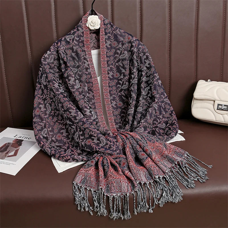2024 New Winter Women Cotton Jacquard Scarf Big Shawl Fashion Elegant Lady Long Printing Decorate Scarves Sun Protection Bandana