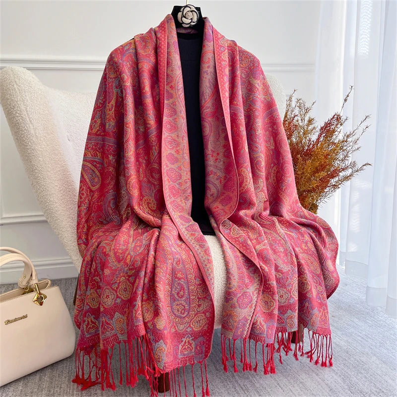Bohemian Paisley Jacquard Shawl – Soft Tassel Scarf