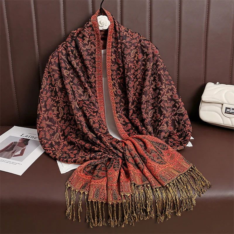 2024 New Winter Women Cotton Jacquard Scarf Big Shawl Fashion Elegant Lady Long Printing Decorate Scarves Sun Protection Bandana