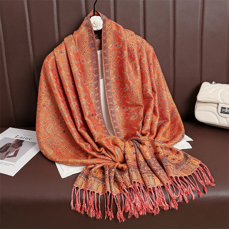 2024 New Winter Women Cotton Jacquard Scarf Big Shawl Fashion Elegant Lady Long Printing Decorate Scarves Sun Protection Bandana