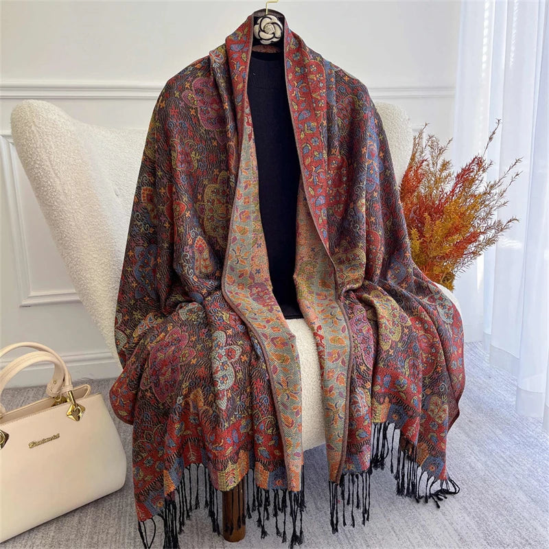 Bohemian Paisley Jacquard Shawl – Soft Tassel Scarf