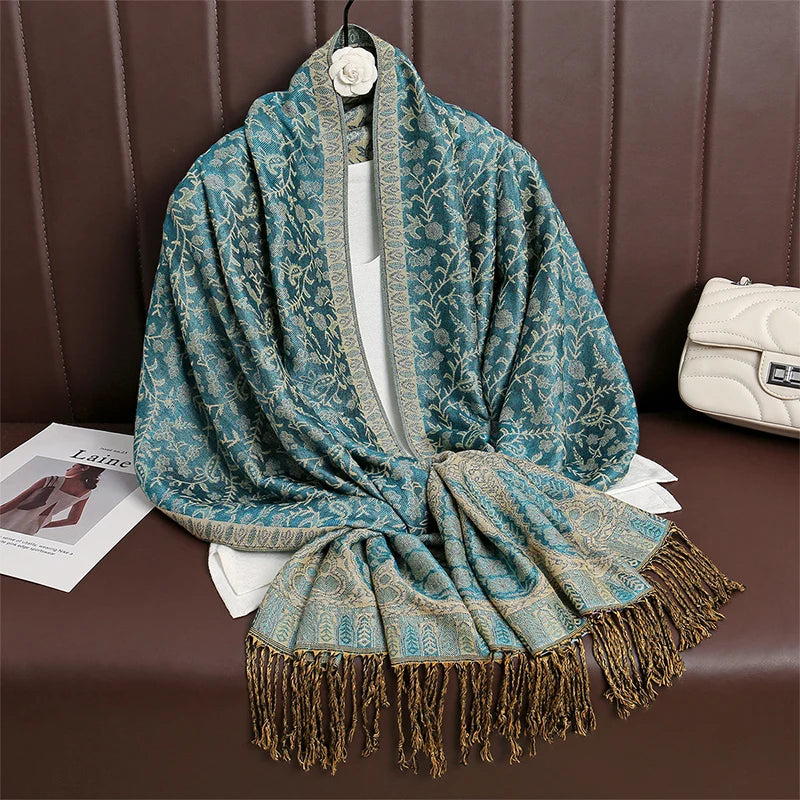2024 New Winter Women Cotton Jacquard Scarf Big Shawl Fashion Elegant Lady Long Printing Decorate Scarves Sun Protection Bandana