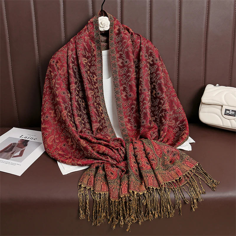 2024 New Winter Women Cotton Jacquard Scarf Big Shawl Fashion Elegant Lady Long Printing Decorate Scarves Sun Protection Bandana