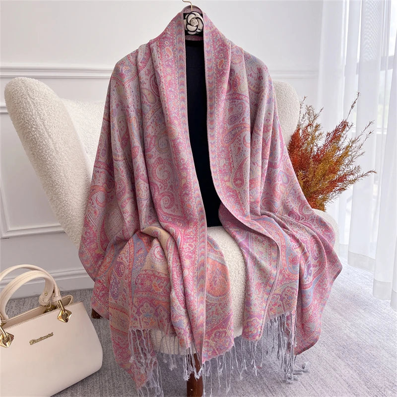 Bohemian Paisley Jacquard Shawl – Soft Tassel Scarf