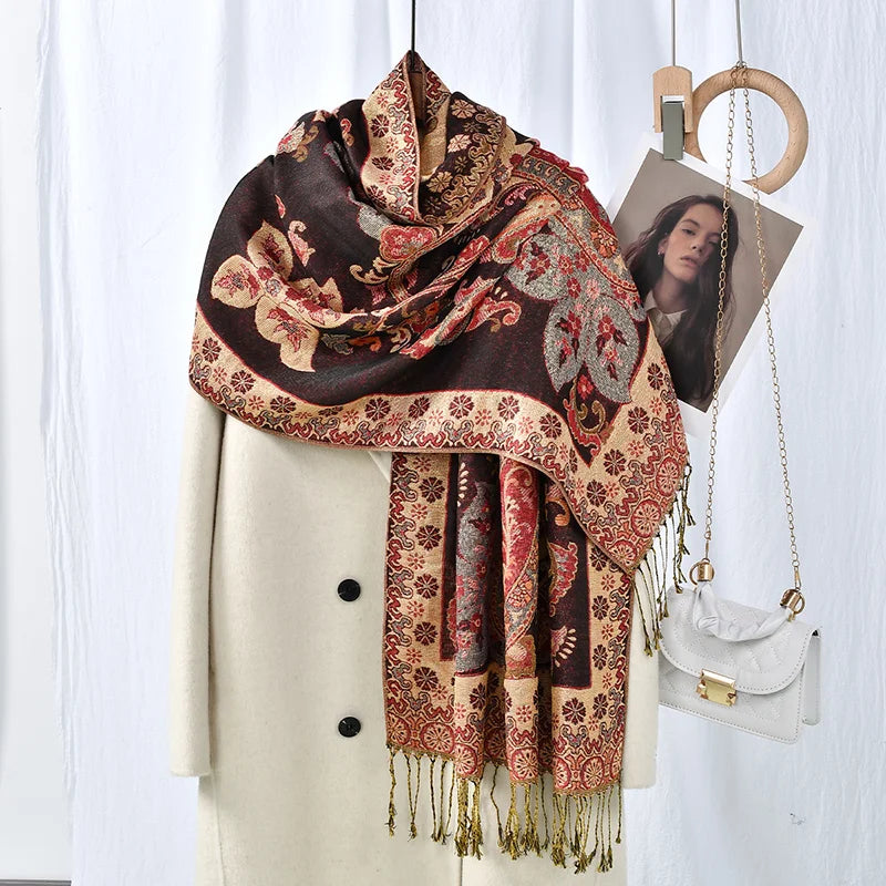 Ethnic Paisley Embroidery Viscose Hijab Retro Cashew Cotton Muslim Women Scarf Wraps Ladies Elegant Shawls Turban Headscarf