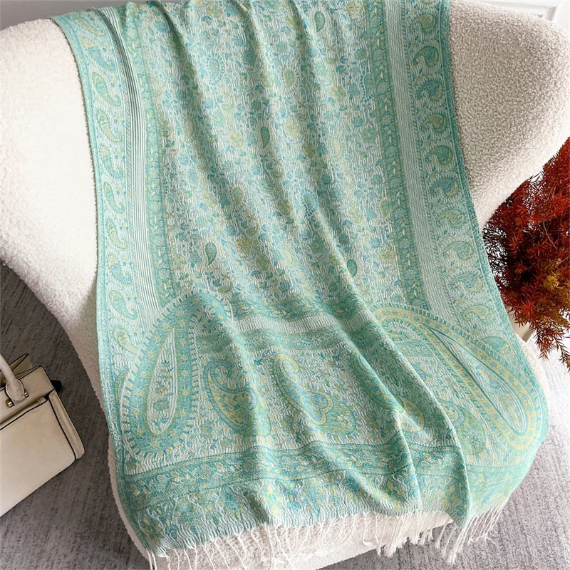 Bohemian Paisley Jacquard Shawl – Soft Tassel Scarf