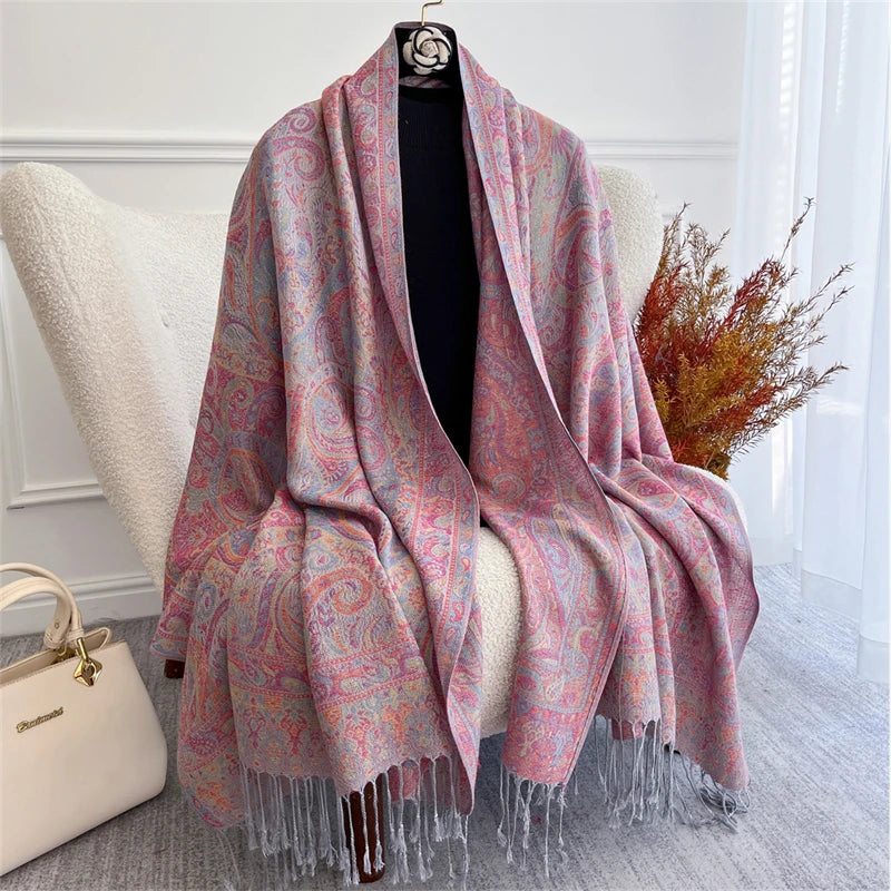 Bohemian Paisley Jacquard Shawl – Soft Tassel Scarf