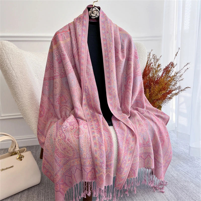 Bohemian Paisley Jacquard Shawl – Soft Tassel Scarf