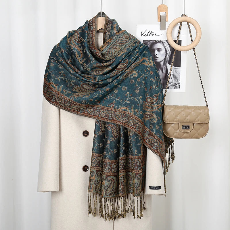 Ethnic Paisley Embroidery Viscose Hijab Retro Cashew Cotton Muslim Women Scarf Wraps Ladies Elegant Shawls Turban Headscarf