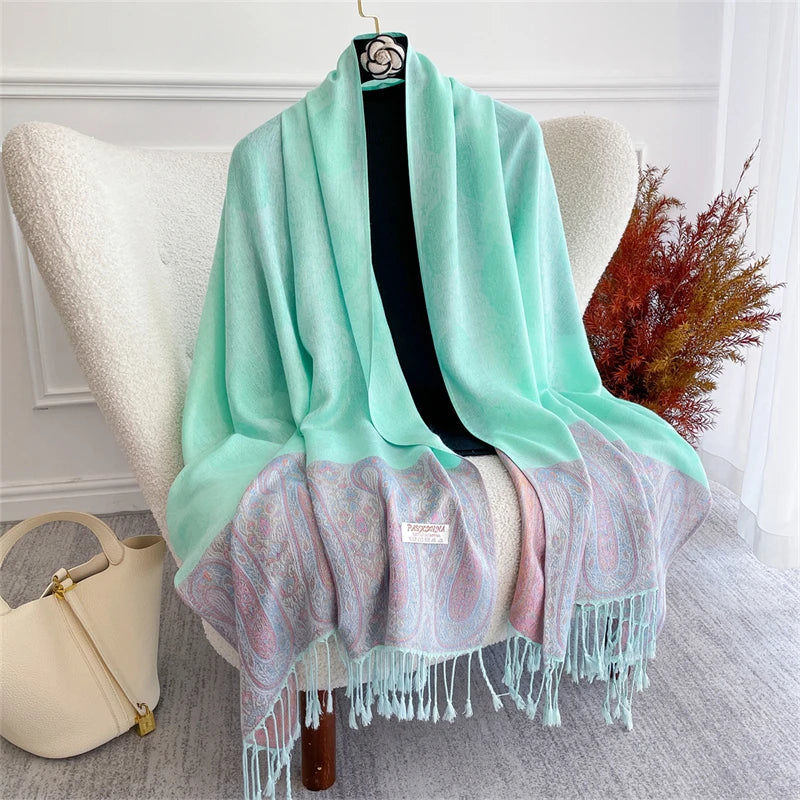 Bohemian Paisley Jacquard Shawl – Soft Tassel Scarf
