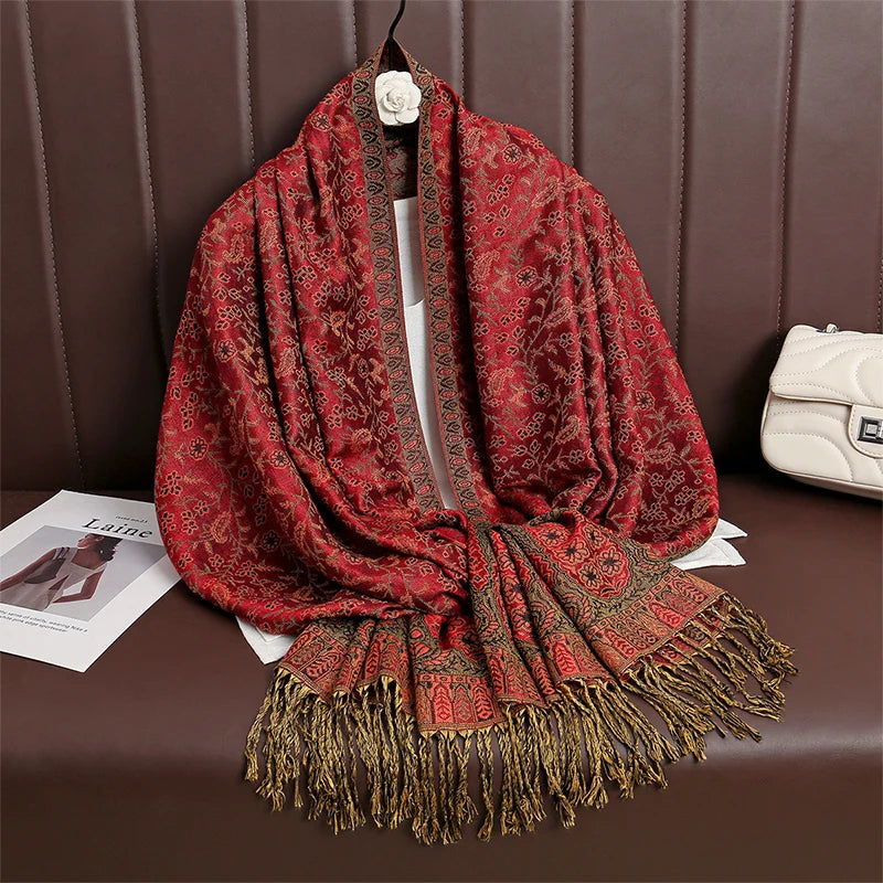 2024 New Winter Women Cotton Jacquard Scarf Big Shawl Fashion Elegant Lady Long Printing Decorate Scarves Sun Protection Bandana