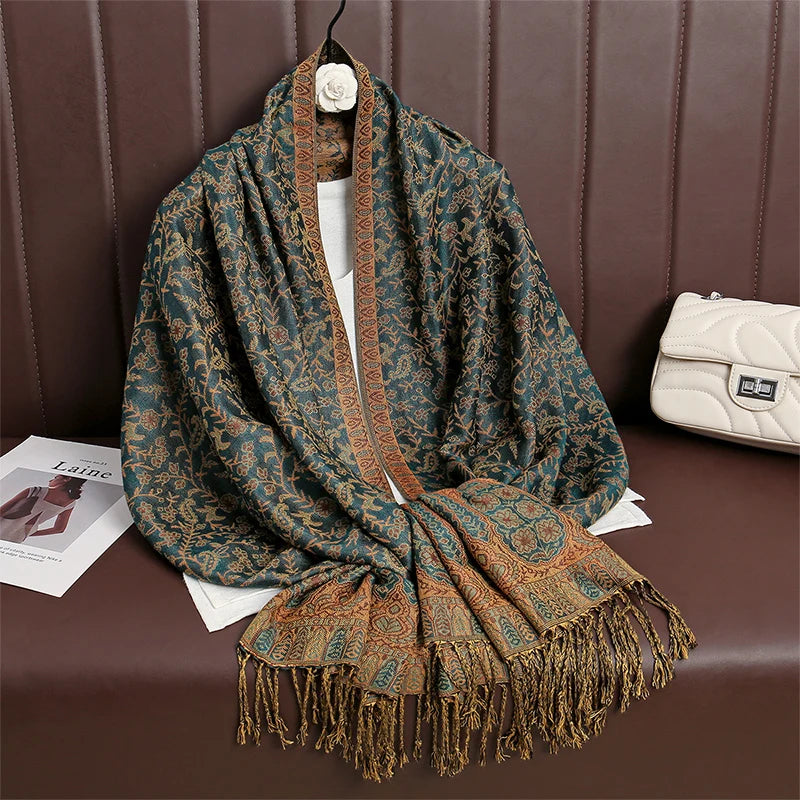 2024 New Winter Women Cotton Jacquard Scarf Big Shawl Fashion Elegant Lady Long Printing Decorate Scarves Sun Protection Bandana