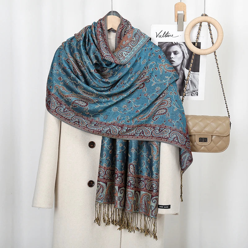 Ethnic Paisley Embroidery Viscose Hijab Retro Cashew Cotton Muslim Women Scarf Wraps Ladies Elegant Shawls Turban Headscarf