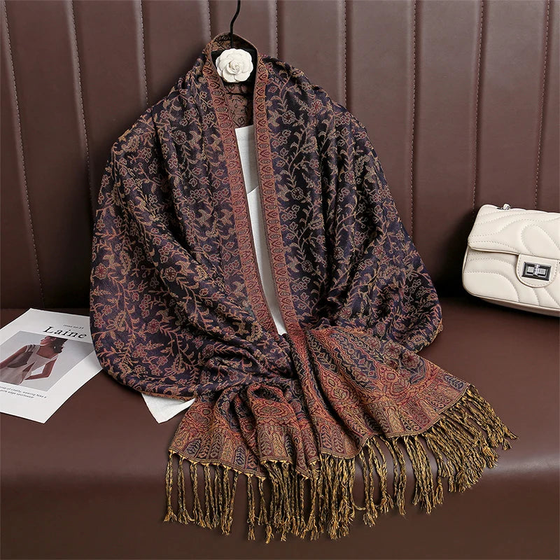 2024 New Winter Women Cotton Jacquard Scarf Big Shawl Fashion Elegant Lady Long Printing Decorate Scarves Sun Protection Bandana