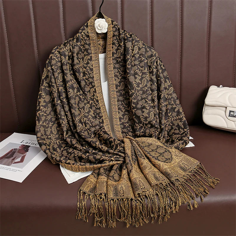 2024 New Winter Women Cotton Jacquard Scarf Big Shawl Fashion Elegant Lady Long Printing Decorate Scarves Sun Protection Bandana