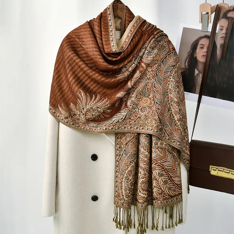 Ethnic Paisley Embroidery Viscose Hijab Retro Cashew Cotton Muslim Women Scarf Wraps Ladies Elegant Shawls Turban Headscarf