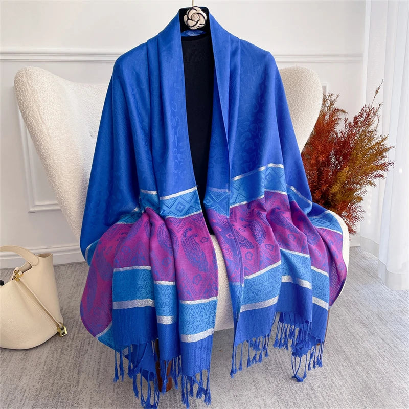 Bohemian Paisley Jacquard Shawl – Soft Tassel Scarf