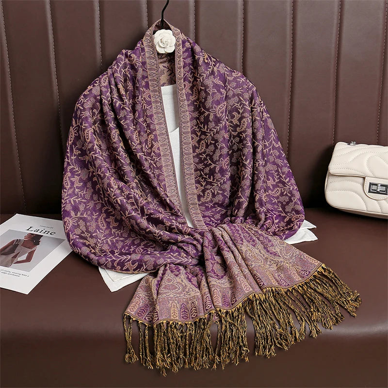2024 New Winter Women Cotton Jacquard Scarf Big Shawl Fashion Elegant Lady Long Printing Decorate Scarves Sun Protection Bandana