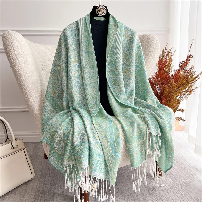 Bohemian Paisley Jacquard Shawl – Soft Tassel Scarf