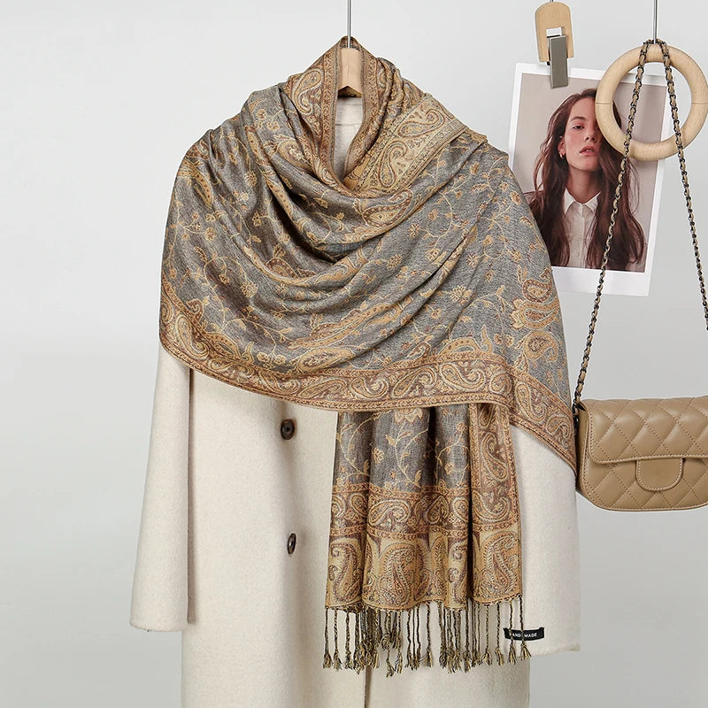 Ethnic Paisley Embroidery Viscose Hijab Retro Cashew Cotton Muslim Women Scarf Wraps Ladies Elegant Shawls Turban Headscarf